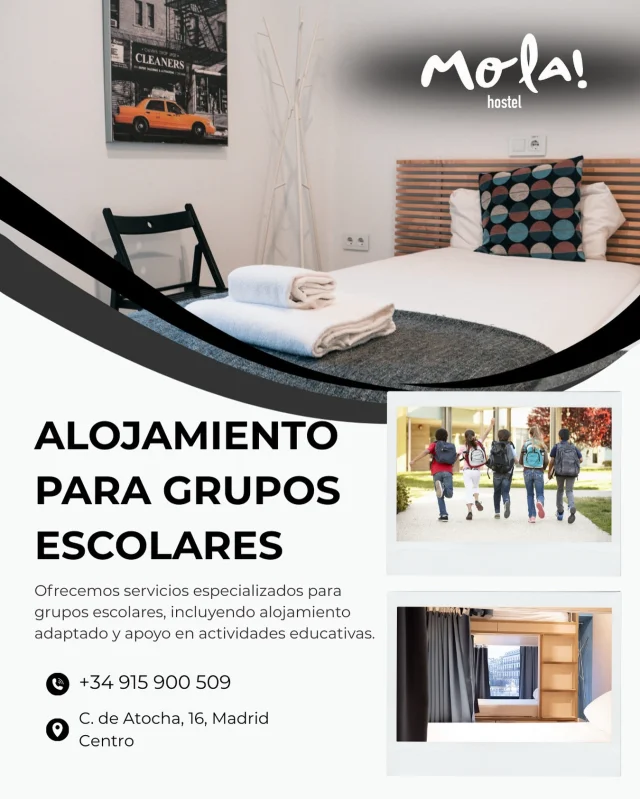 En Mola Hostel recibimos grupos escolares con alojamiento adaptado y apoyo en actividades educativas. Una opción perfecta para viajes de fin de curso, excursiones o programas educativos en Madrid.

#alojamientomadrid #gruposescolares #madrid #escuela #niños