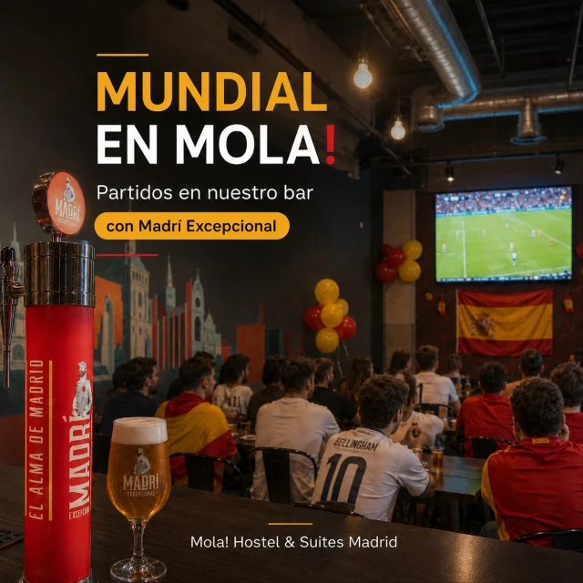¡El Mundial se vive mejor en compañía!

En Mola! Hostel Madrid te esperamos en nuestro bar para ver los partidos, compartir ambiente futbolero y disfrutar de una Madrí Excepcional bien fría sea cual sea la celebración 👀⚽️

Fútbol, cerveza y buen rollo en pleno centro de Madrid.
.
.
.
#madríexcepcional #madridespaña #mundial2026 #españa